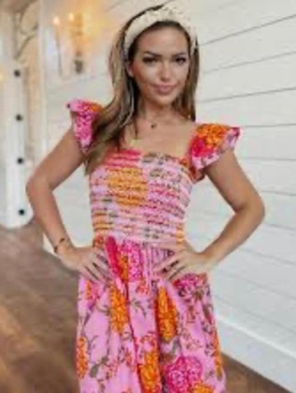 Olivaceous Floral Maxi Dress Large Pink Orange
